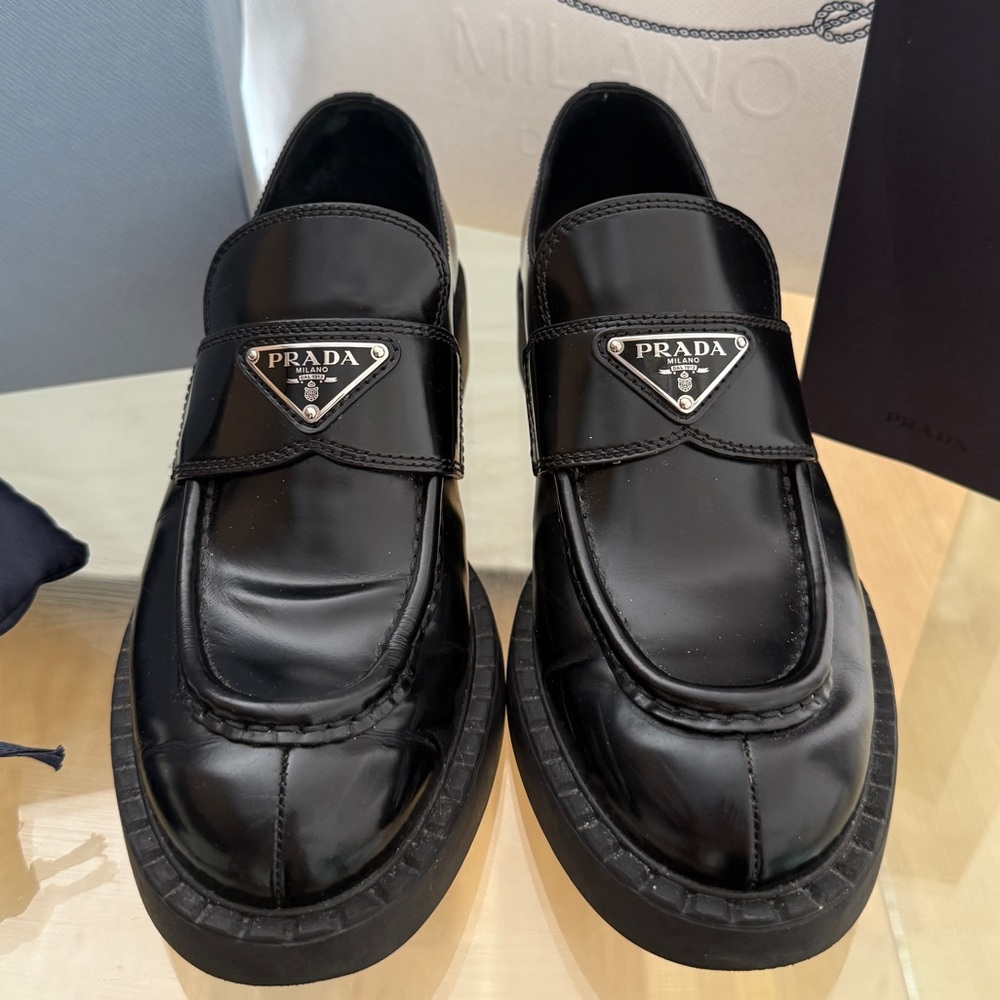Prada Chocolate Brushed Leather Loafers